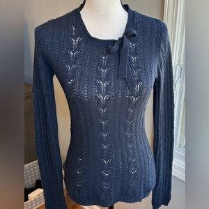 Allude Lightweight Cable Knit Cashmere Sweater Bow Detail Small